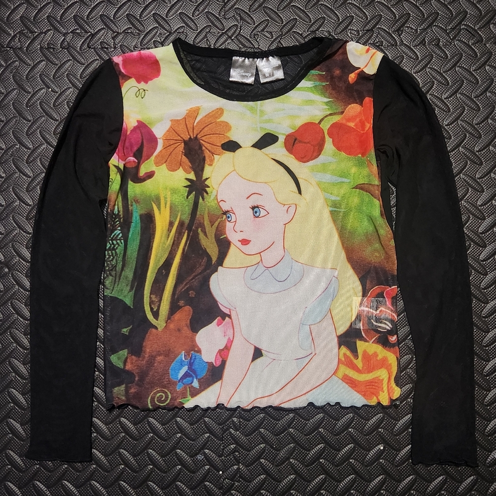 Cakeworthy Disney Alice in Wonderland Sheer Mesh Crop Top Black Women’s M
